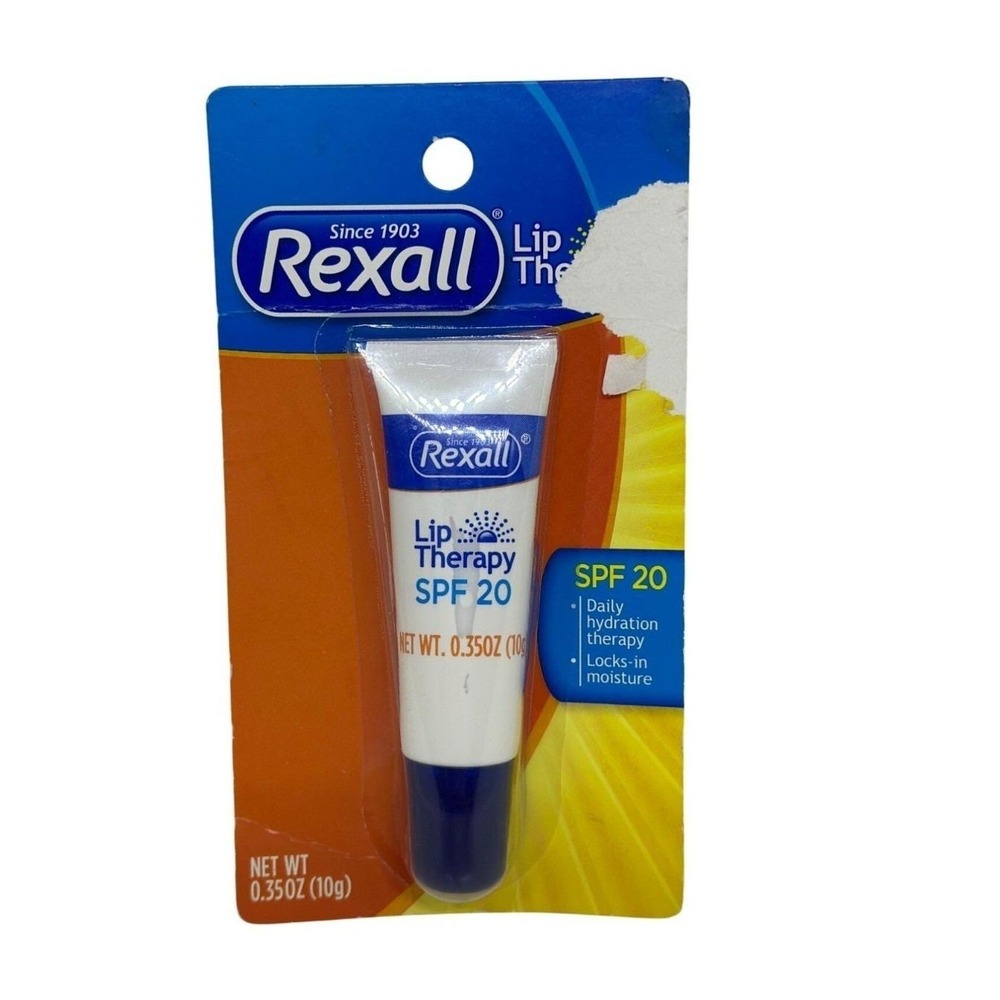 Rexall Lip Therapy SPF 20 Sunscreen Moisturizer Blue White Orange Tube 0.35oz
